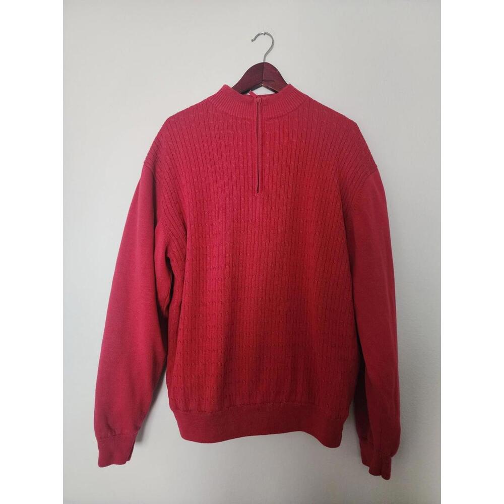 Tres Bien Mens Quarter Zip Mock Neck Cable Knit Pullover Sweater Maroon Size XL